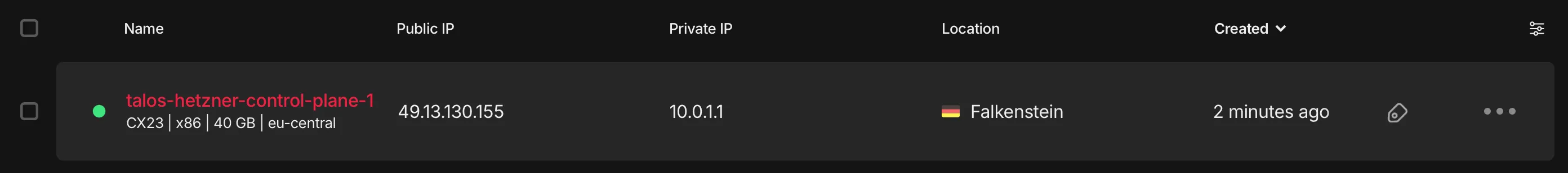 Verification in Hetzner Cloud dashboard